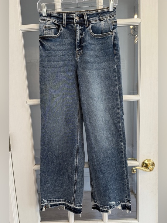 Flying Monkey Denim - FLYING MONKEY Women’s Super High Rise Uneven Raw Hem Crop Wide Jeans Size 24